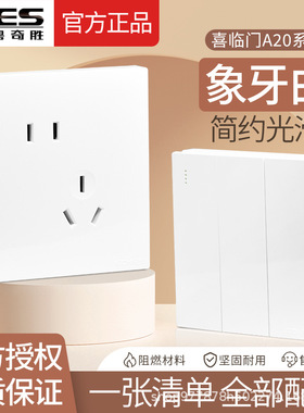 粤奇胜A20象牙白86型开关插座面板一开二三插带USB口多孔家用暗装