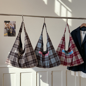 耶语格纹腋下包女大容量轻便休闲单肩包百搭托特包