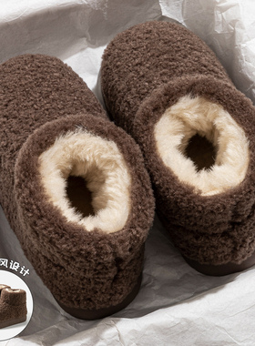 高帮棉拖鞋女冬季外穿保暖羊绒羔棉鞋情侣休闲厚底防滑加绒雪地靴