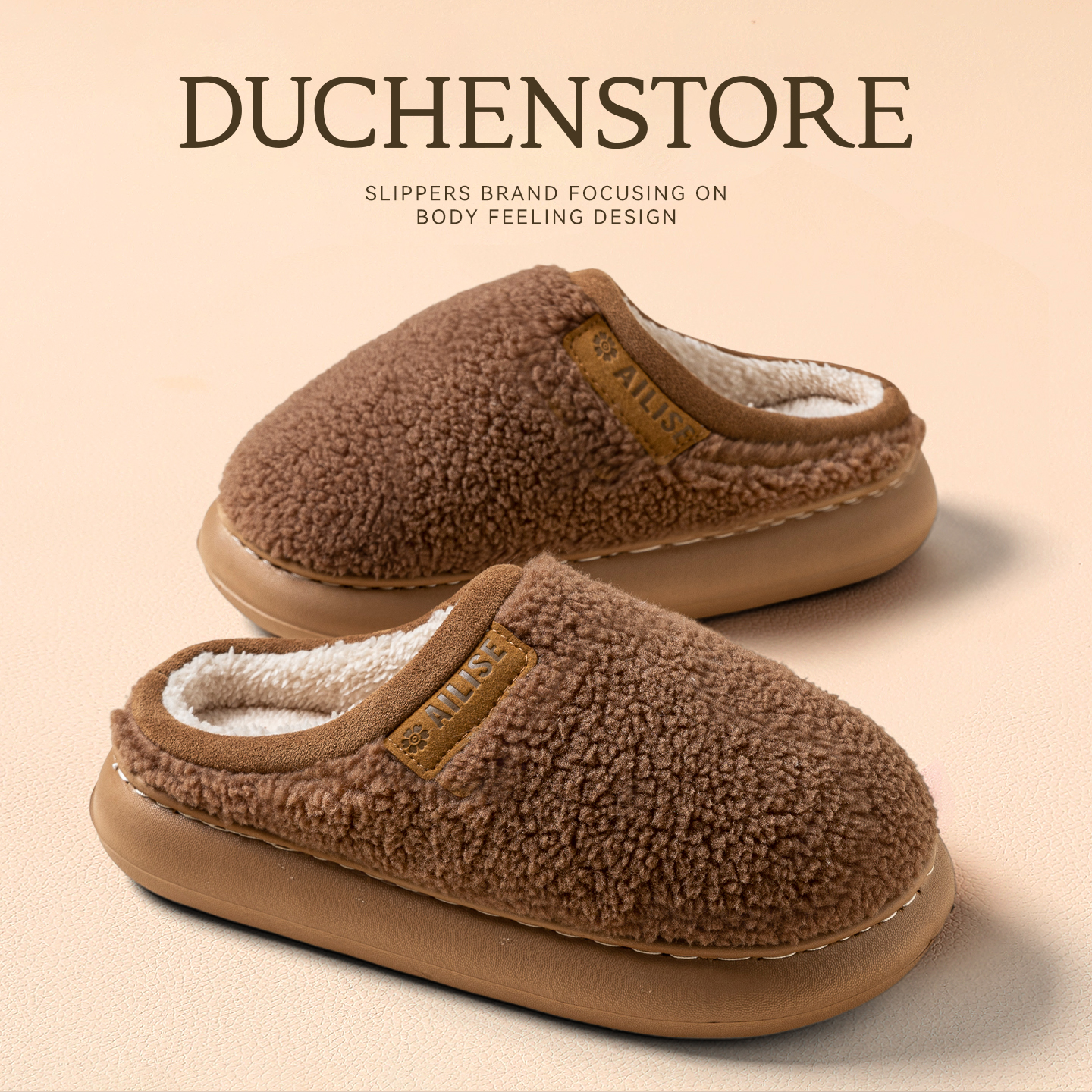 毛绒厚底棉拖鞋男款秋冬季室内