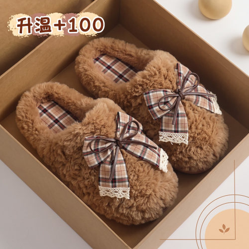 蝴蝶结棉拖鞋女款TPR防滑静音