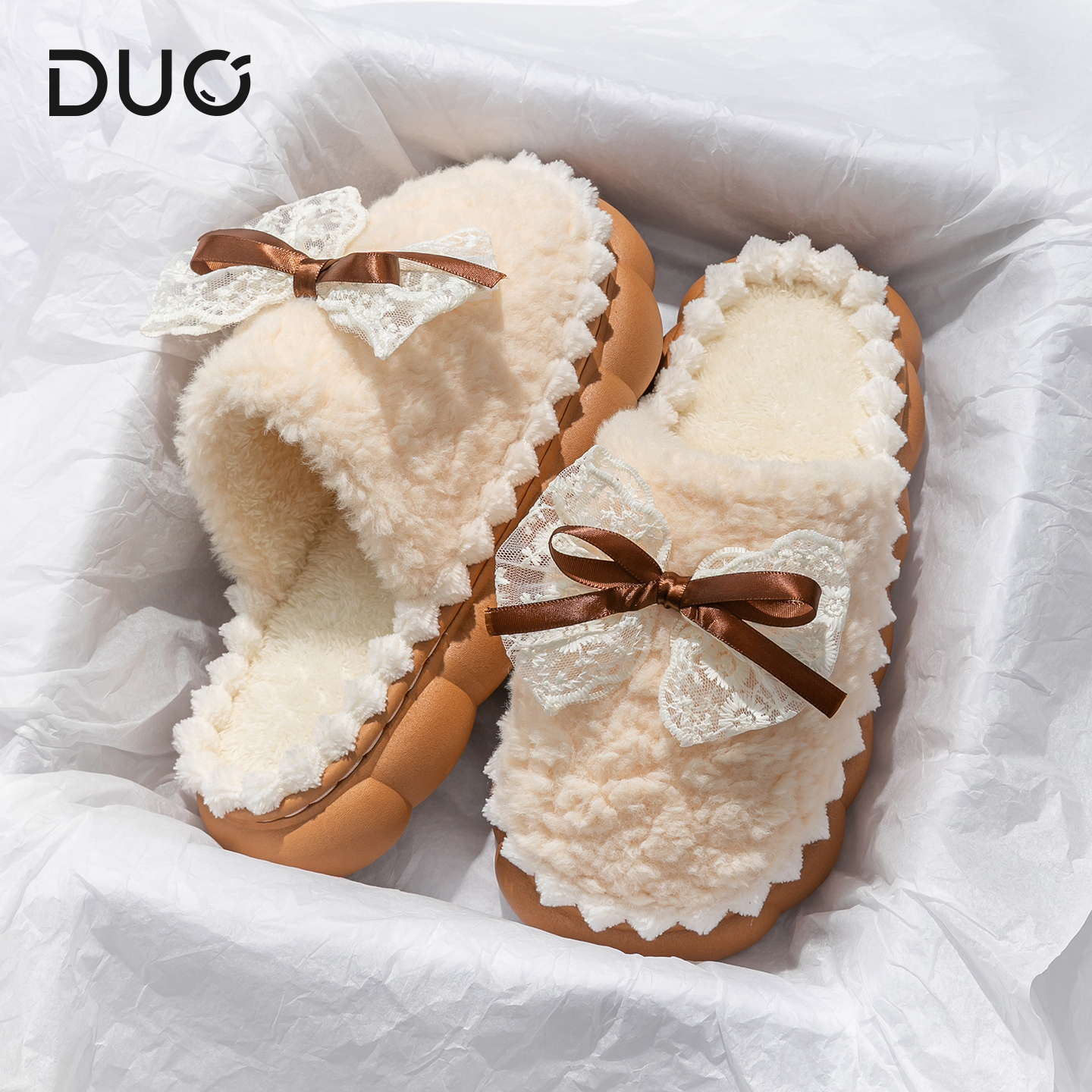 蝴蝶结棉拖鞋女款室内居家冬季