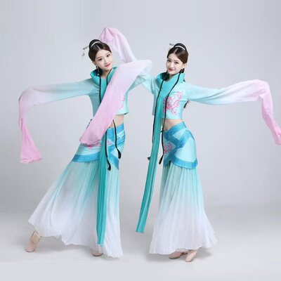 水袖舞蹈服原版采薇舞古典儿童舞蹈服装孔子演出服惊鸿飘逸甩袖女