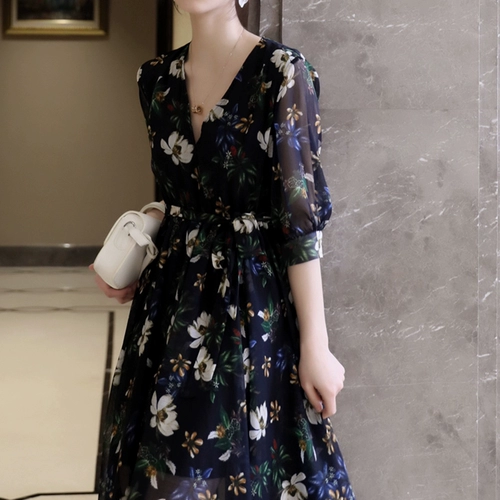 Осенняя шифоновая длинная юбка, платье, большой размер, в западном стиле, подходит для полных девушек