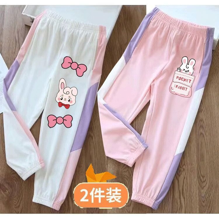 女童夏季儿童插色防蚊裤2024新款中大童运动裤洋气薄款长裤外穿