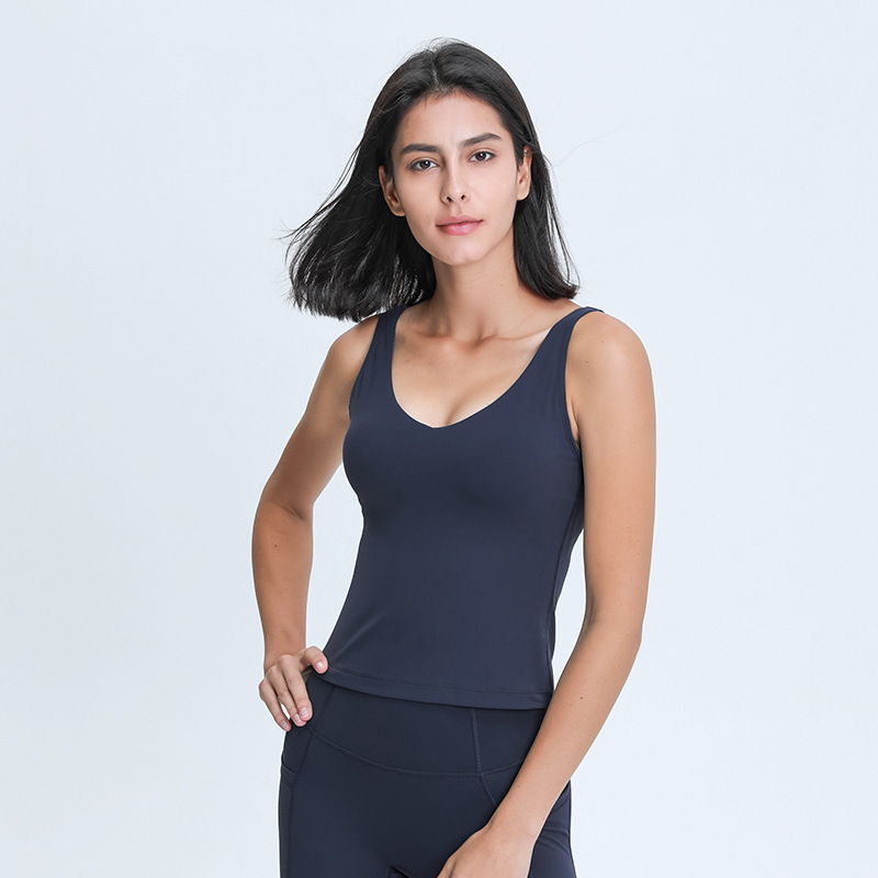 lulu瑜伽运动背心女U型美背性感健身吊带裸感简约遮副乳V领带胸垫