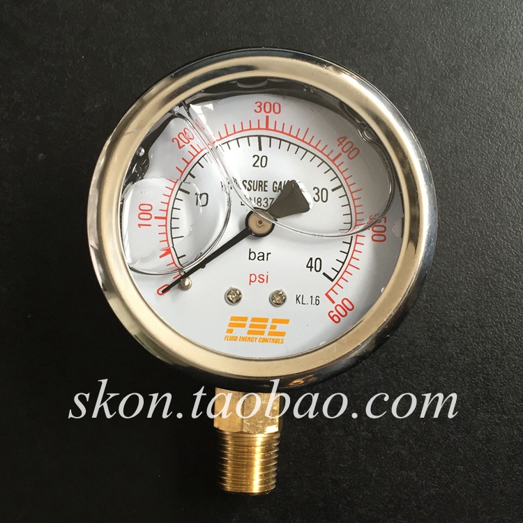 防震压力表0-40bar表盘63不锈钢径向EN837安装1/4PT螺纹0-600psi