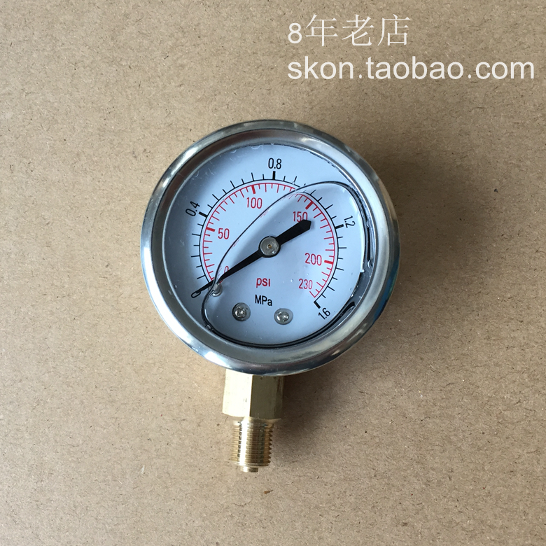 YN50耐震油表0-1.6MPA水压表230PSI螺纹M10*1径向