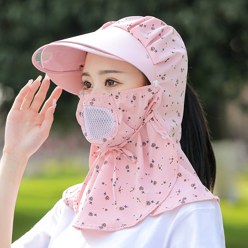防晒帽子女夏季遮全脸面罩骑车电动电瓶车防紫外线透气遮阳太阳帽