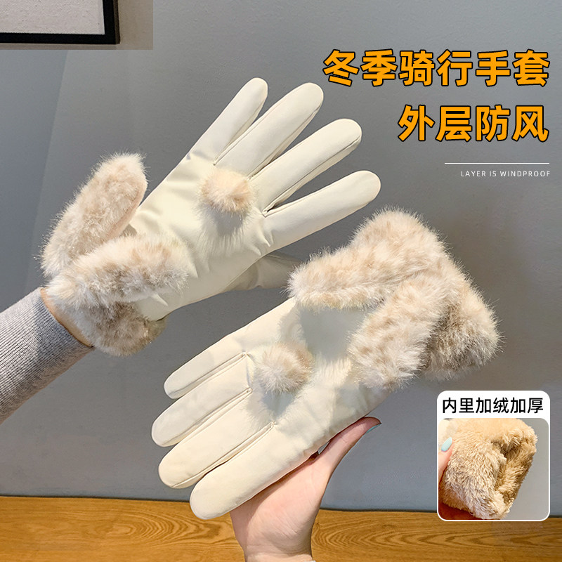 2026新款手套女生冬季防风防寒骑行电动车加绒加厚保暖可触屏手套