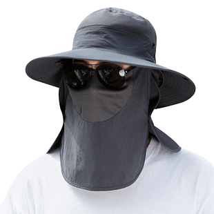 遮阳帽子男士夏季渔夫帽户外遮脸面罩钓鱼帽防晒防紫外线凉太阳帽