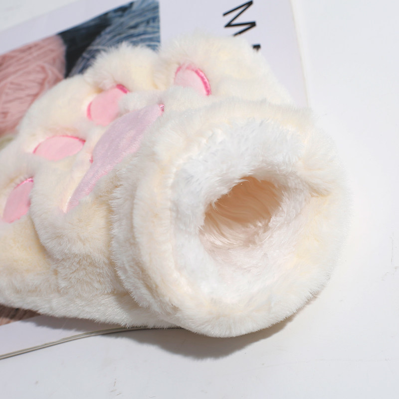 겨울 한국식 귀여운 봉제 학생 겨울 ??플러스 벨벳 두꺼운 따뜻한 노출 다섯 손가락 장갑 여성용 반 손가락 고양이 발톱 장갑