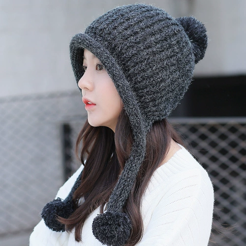 Удерживающая тепло утепленная модная флисовая шерстяная зимняя вязаная шапка с капюшоном, в корейском стиле