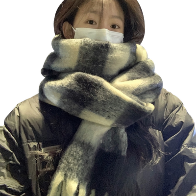 围巾女冬季新款百搭高级感黑白格