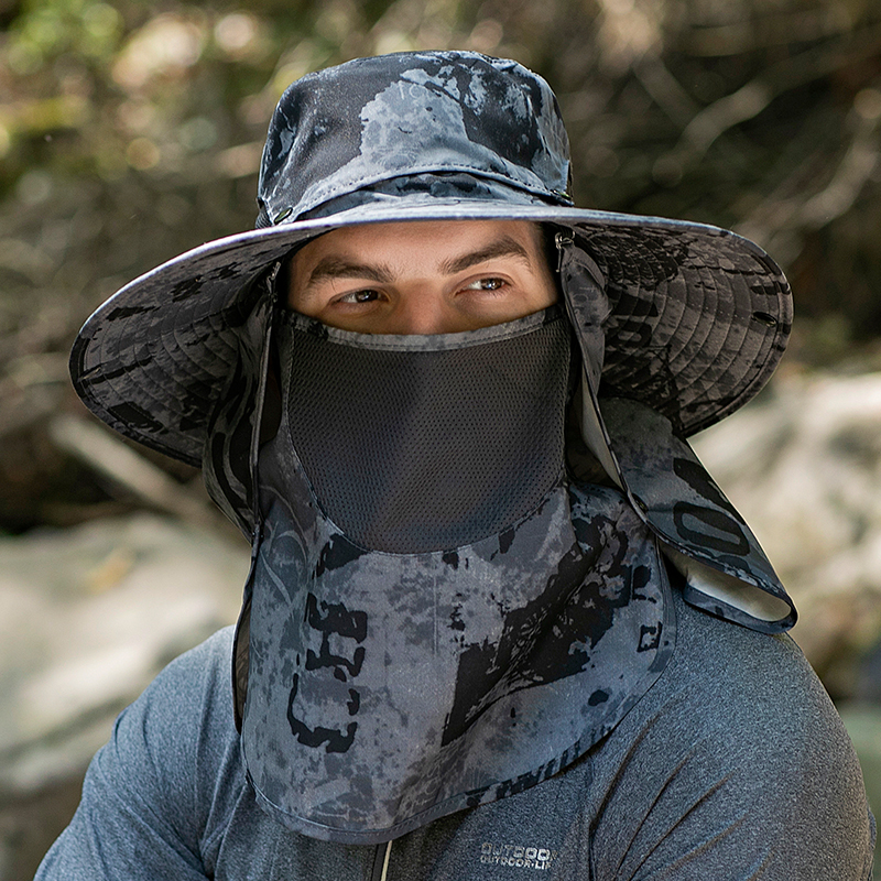 渔夫帽男士夏季护颈防晒太阳帽遮脸面罩全包围户外钓鱼迷彩遮阳帽