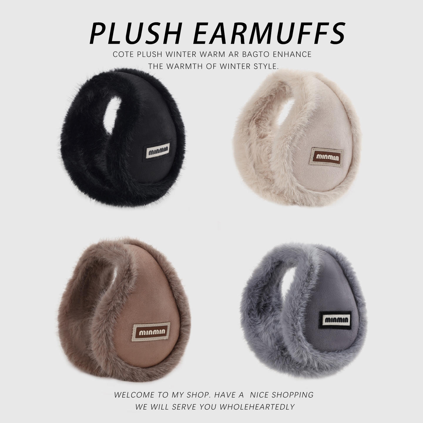 毛绒耳罩男款冬季加绒加厚保暖护耳包骑行防寒后戴式可折叠耳捂子