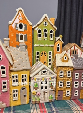 丹麦荷兰陶瓷小屋房子摆件