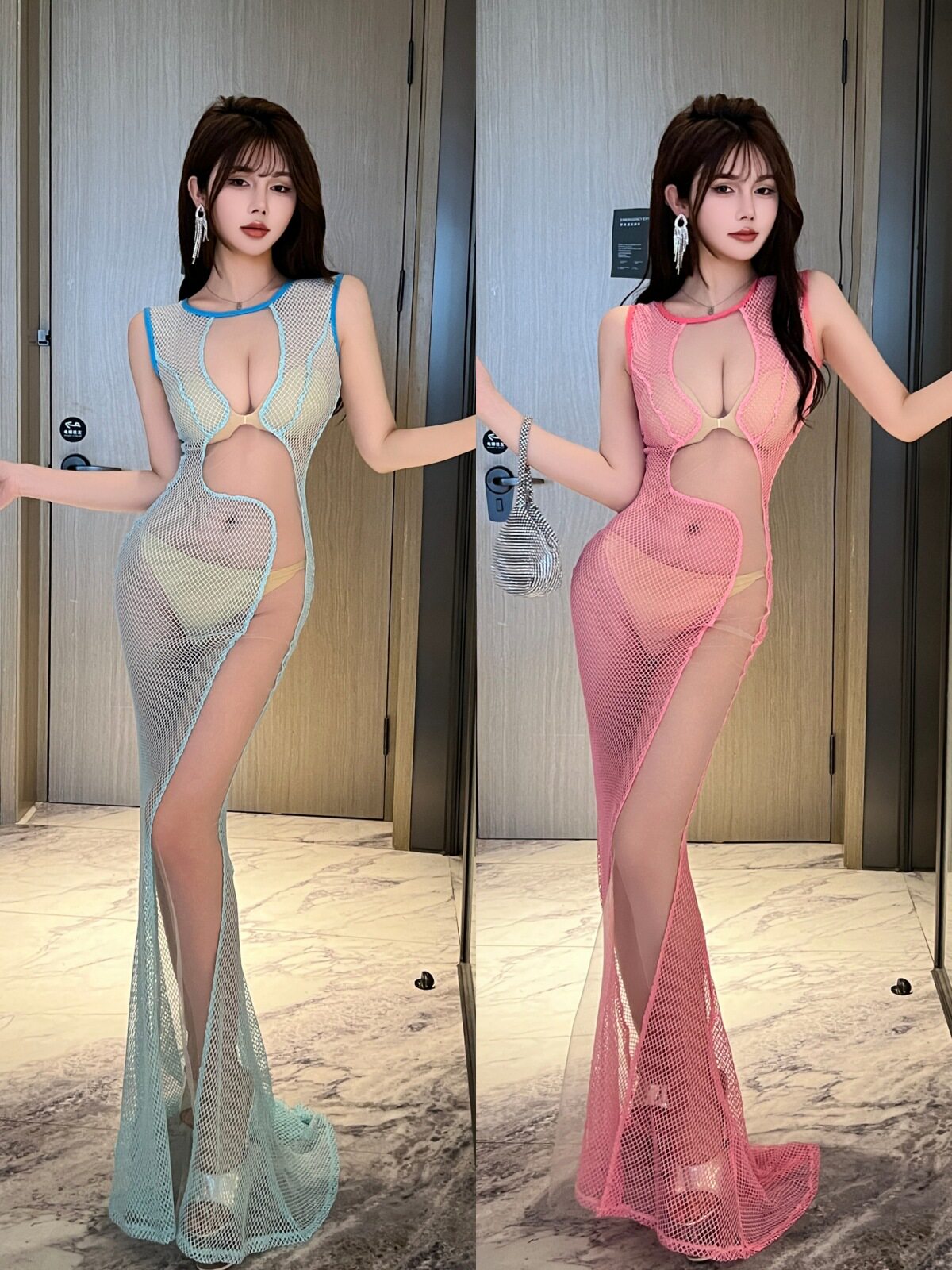 夜店性感透视网纱连衣裙夜场技师修身包臀长裙夜总会会鱼尾礼服