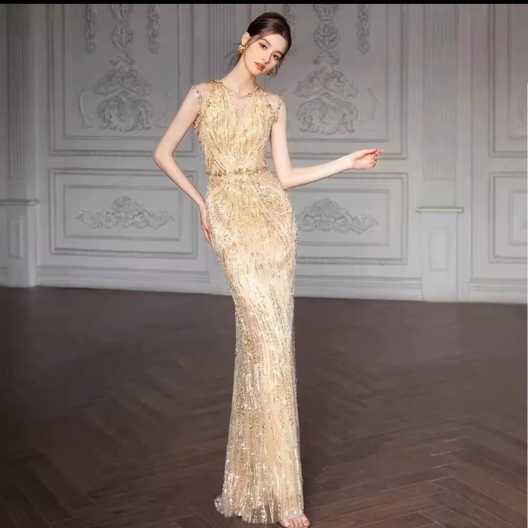 晚礼服女金色重工高端宴会轻奢气质名媛订婚亮片鱼尾裙敬酒服新娘
