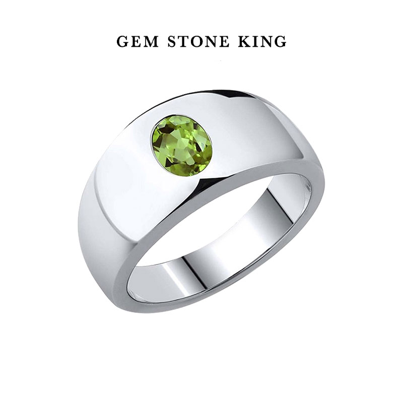 GSK情侣戒指1.33克拉天然绿橄榄石男士525银时尚宽面彩色宝石对戒