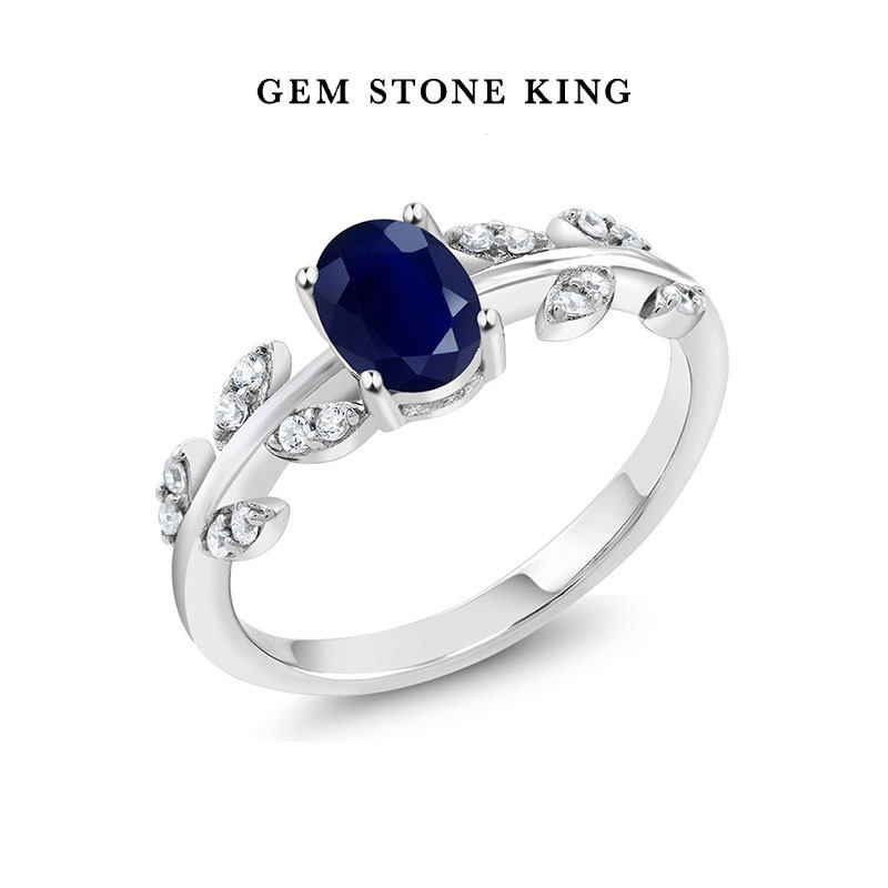 CB 1.23克拉蓝宝石戒指925银围镶锆石彩色宝石经典时尚女戒