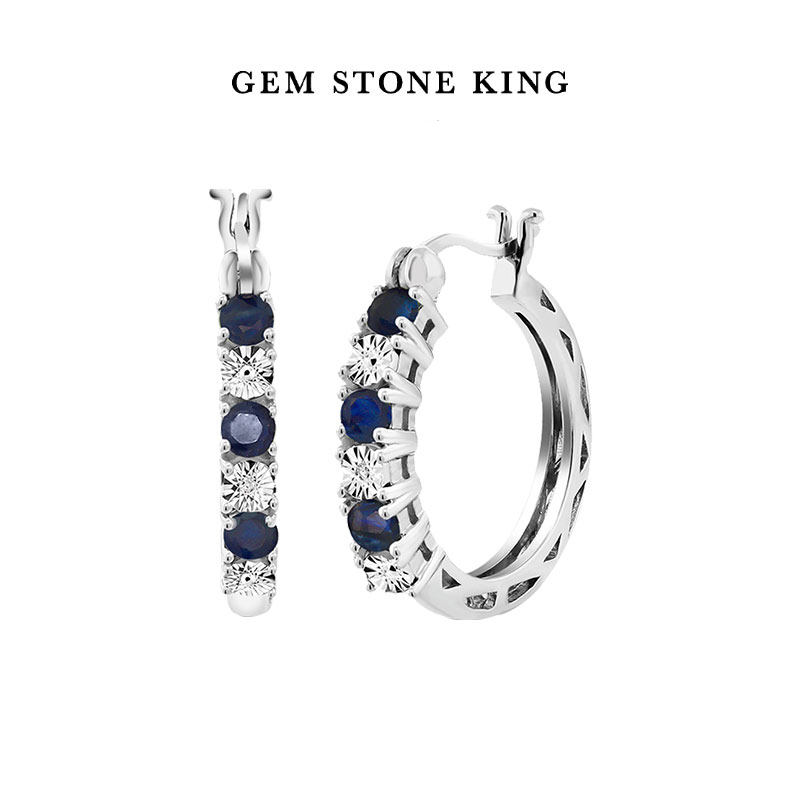GSK蓝宝石耳环女925纯银钻石耳钉经典满钻彩色宝石时尚耳圈女