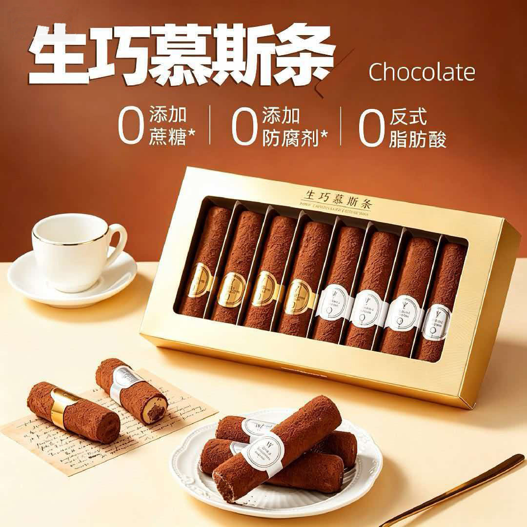 山姆同款生巧慕斯条纯可可脂黑巧克力雪茄造型礼盒0添蔗糖甜品