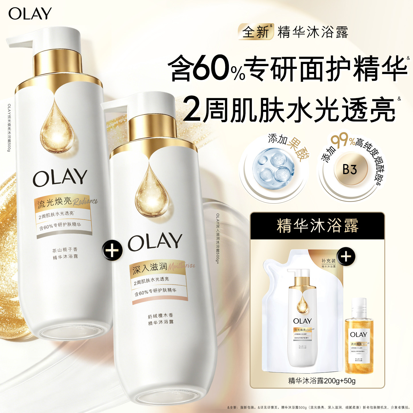 OLAY精华沐浴露男女士添加烟酰胺果酸香氛沐浴乳液图片