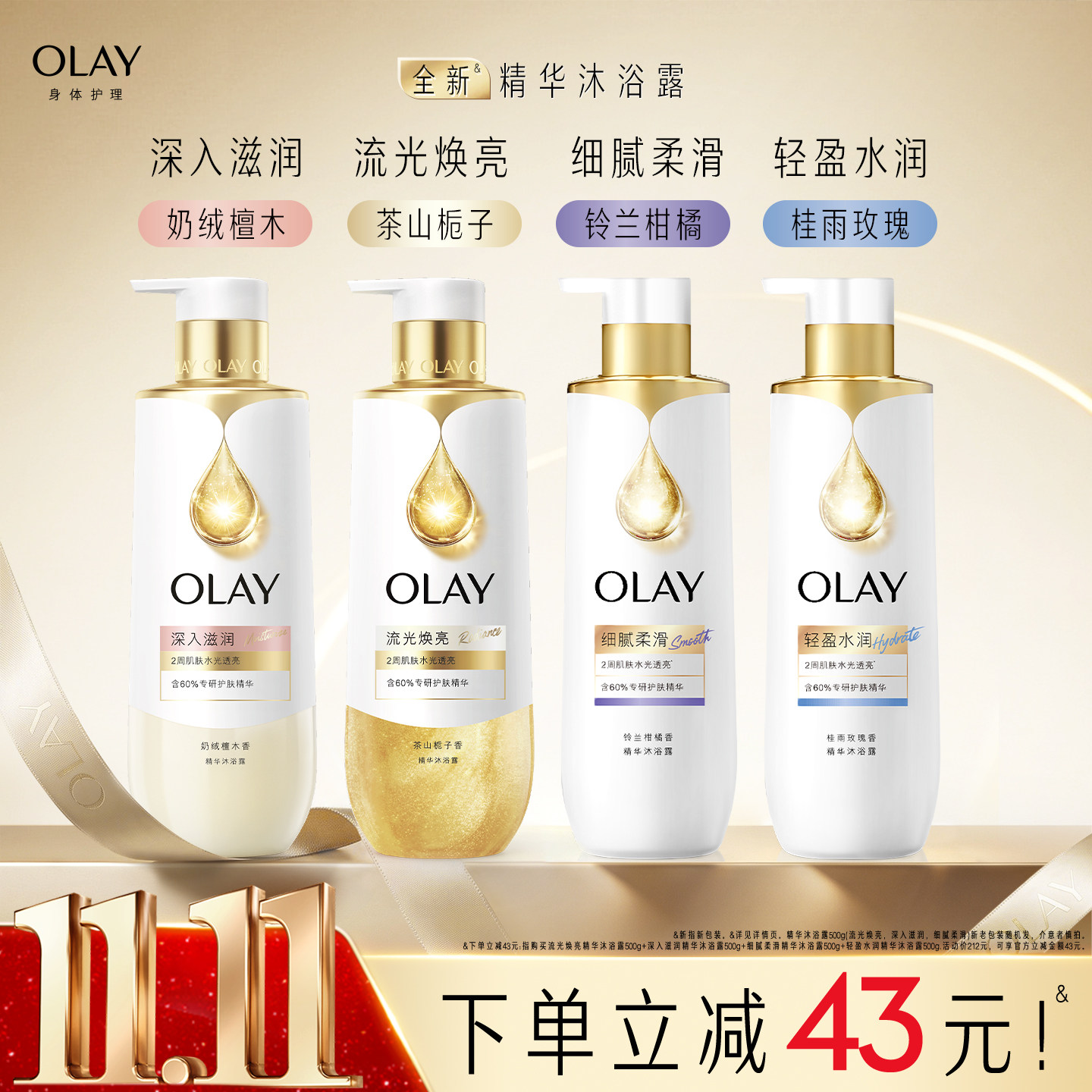 【新品上市】OLAY流金精华沐浴露男女士添加烟酰胺果酸滋润香氛