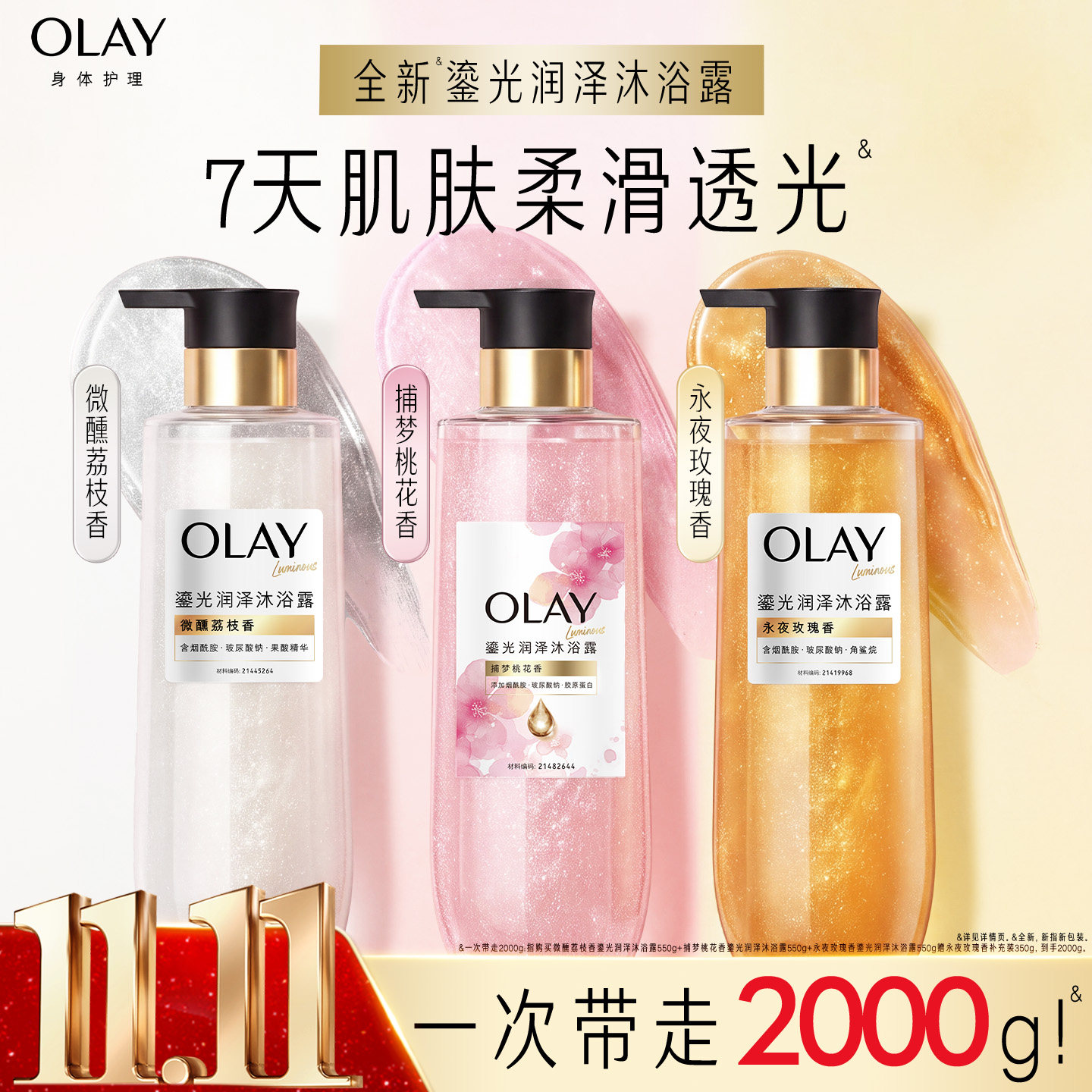 【550g大容量】OLAY鎏光润泽桃花瓶沐浴露男女士果酸滋润香氛沐浴