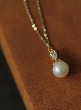 S925纯银镀金珍珠项链女 百搭小众礼物简约复古锁骨链吊坠