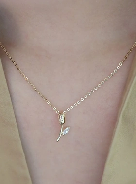 与春天的不期而遇~S925银镀14K金郁金香精致气质设计感吊坠锁骨链