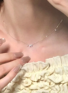 S925纯银镀18K金圆锆石吊坠项链女精致简约百搭韩系流苏锁骨链