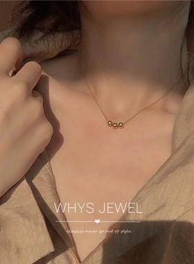 S925纯银镀14K金经典万能小金豆项链女锁骨链 气质简约大方小清新