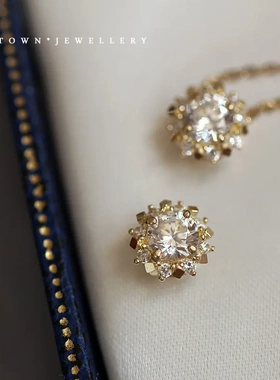 小太阳S925纯银镀14K金项链 挂坠复古宫廷风优雅花型气质百搭吊坠