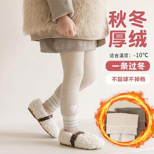 女童冬季加绒加厚打底裤外穿竖条纹羊羔绒宝宝九分棉裤儿童保暖裤