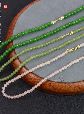 新款翡翠巴山石项链全珠108颗项链女小众手工串珠清爽锁骨链中式