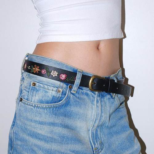 玫瑰花朵刺绣女百搭腰带