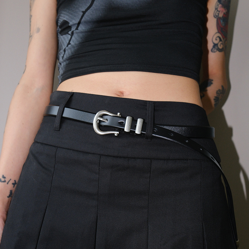 Darkblue女简约牛皮金属休闲腰带