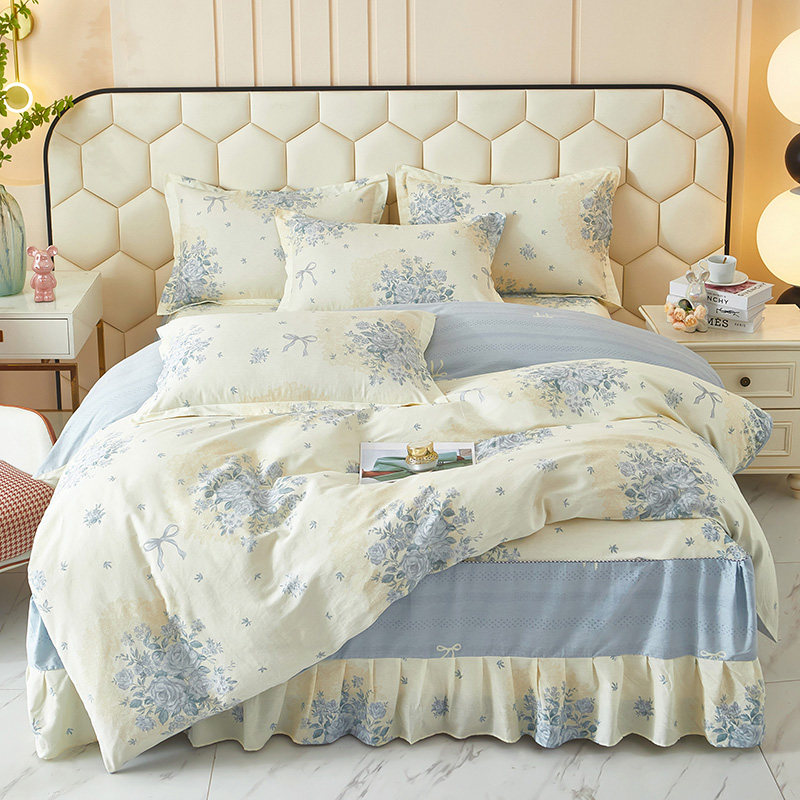 100纯棉四件套床裙式全棉床罩款荷叶边公主风双人1.8m2米床被套