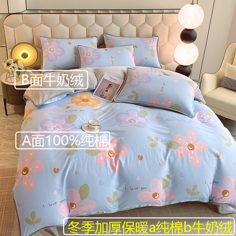 保暖加厚水晶绒全棉被套