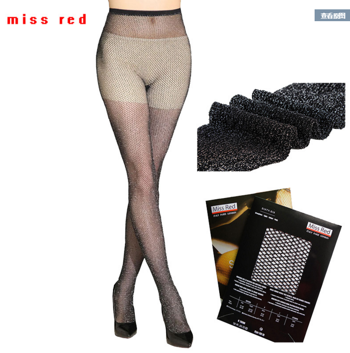 miss red银丝网袜连裤袜金丝闪亮性感小网眼中网眼镂空舞台女丝袜