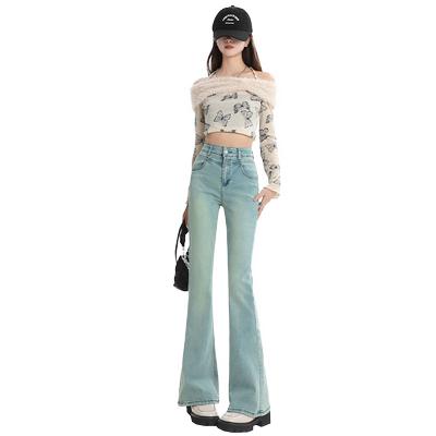 阔腿牛仔裤女长裤高腰显瘦