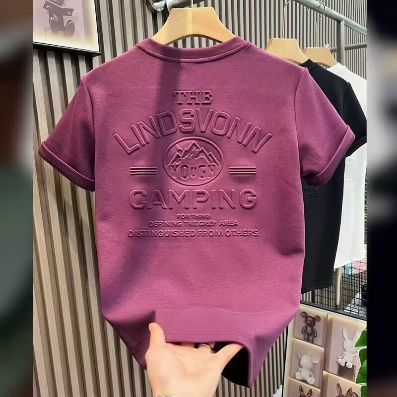 男士潮流纯色宽松韩版钢印时尚情侣款舒适透气圆领百搭短袖t恤男