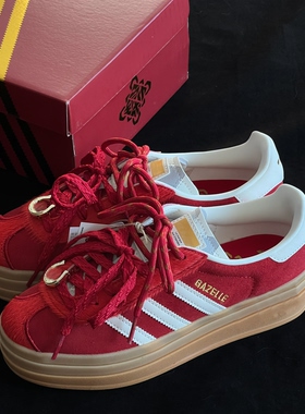 厚底增高gazelle CNY新年马年限定红色德训鞋松糕t头鞋休闲女板鞋