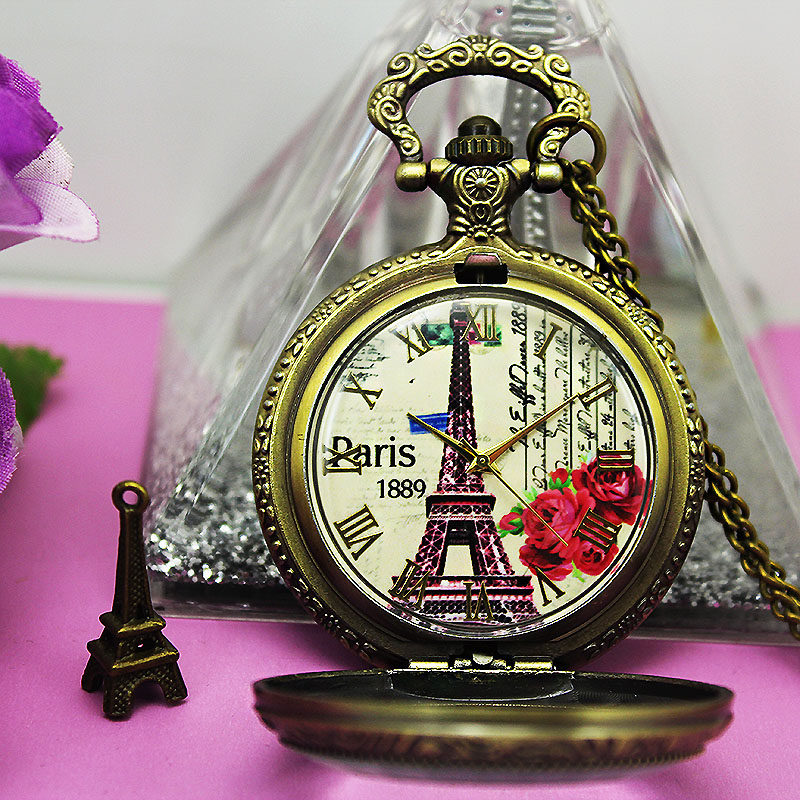 铁塔翻盖复古大字男女士石英老人表学生手表脖子挂链项链情侣怀表