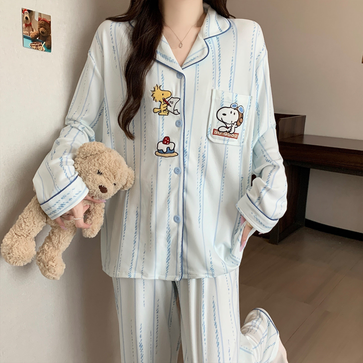 韩系ins睡衣女秋冬季长袖长裤