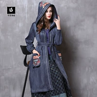 Áo nữ 2019 mùa thu mới trùm đầu áo khoác trench denim Áo khoác thêu cổ điển thời trang 82113 - Trench Coat áo khoác đôi nam nữ