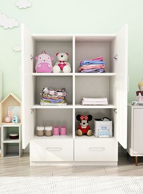 实木质矮衣柜儿童小孩小型简易组装2开门板式衣橱简约现代经济型