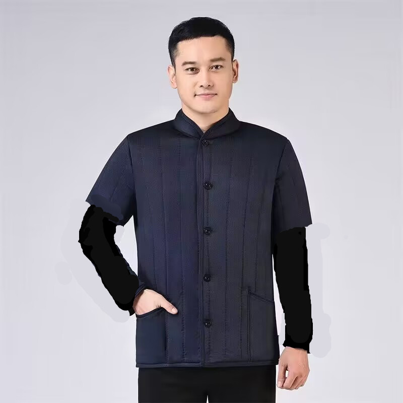 中老年男装弹力半袖棉马甲加绒加厚老年人马夹男加肥加大领棉坎肩